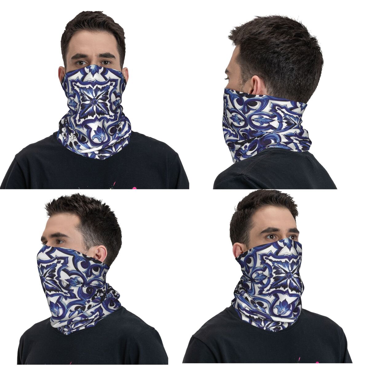 Blue Ornate Floral Mediterrane - Cycling Face Mask ulasan dan harga